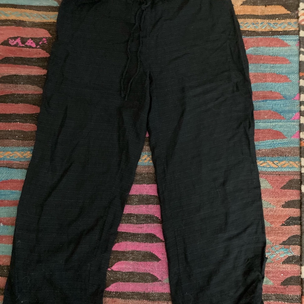 Eileen Fisher black linen drawstring pants